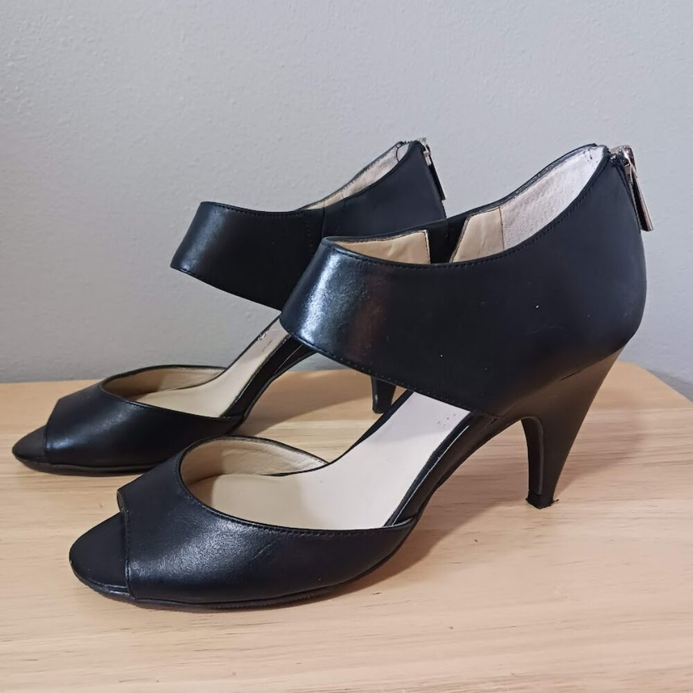 INC International Concepts Black Peep Toe Heels Zipper Back Size 6